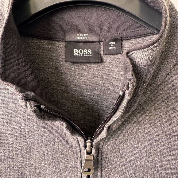 Hugo Boss Slim Fit Stretch Zip-Up Cardigan Sweater Long Sleeve Dark Grey - Picture 6 of 11
